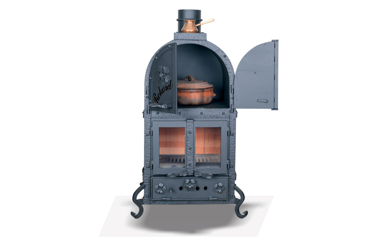 Stove-fireplace for cooking, baking and heating